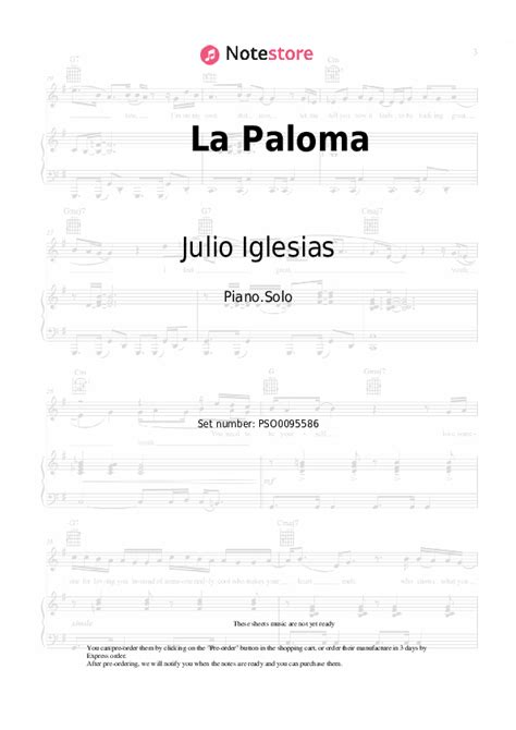 La Paloma piano sheet music Julio Iglesias in Note-Store.com | Piano ...