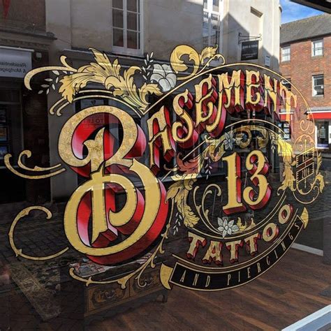 Hand Painted and Gold Leaf Window Sign by Paul Banks for Basement 13 ...