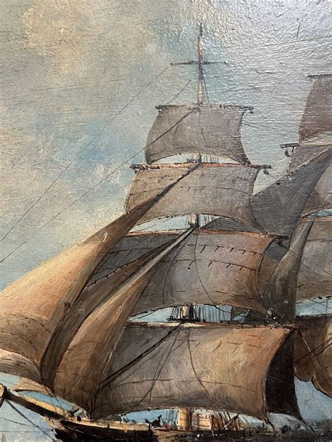 19th Century Maritime Painting Of British Full Rigged Sailing Ship On ...