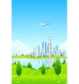 Cartoon landscape with stork and lake Royalty Free Vector