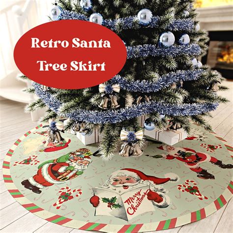 Retro Santa Tree Skirt, Christmas Festive Decor, Holiday Decorations ...