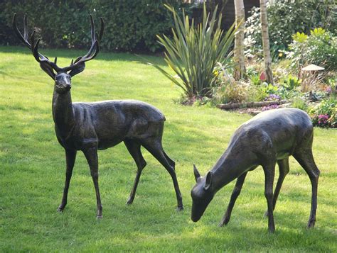 Wild Stag & Doe Life-Size Bronze Garden Statues