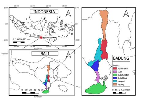 Map of the Badung Regency and its geographical position | Download Scientific Diagram