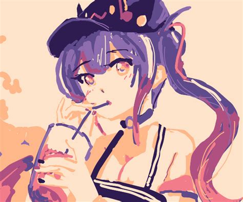 Anime girl drinking refreshing bubble tea - Drawception