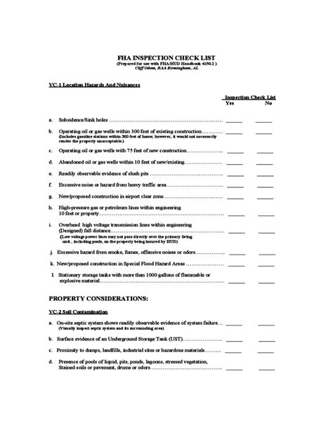 FHA Inspection Checklist Template Free Download