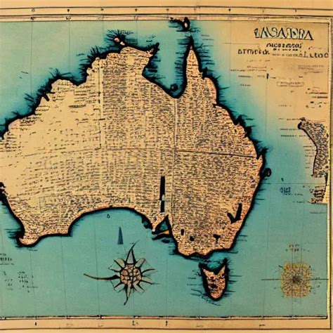 cartography map of australia. 1400s old sea map. | Stable Diffusion