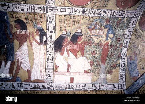 Paintings in tomb of Sennedjem in the workers village Deir el Medina Luxor 19th Dynasty Reign of ...