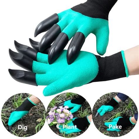 Garden Gloves With Fingertips Claws Genie Glove Gardening Raking Digging Planting Latex Work ...