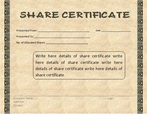 10+ Share Certificate Templates | Word, Excel & PDF Templates ...