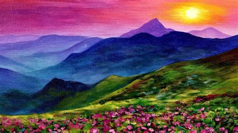 Sunset Landscape LIVE Acrylic Painting Tutorial | Sunset painting acrylic, Sunset painting ...