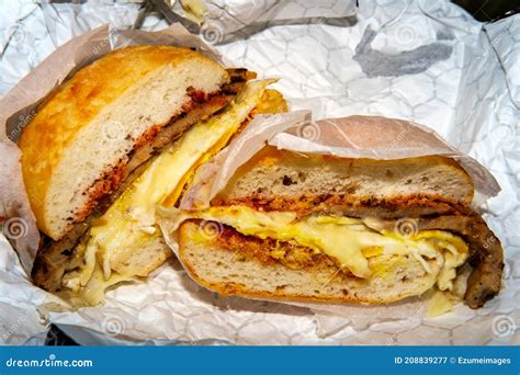 Sausage Egg Breakfast Sandwich Stock Image - Image of cheese, pepper: 208839277