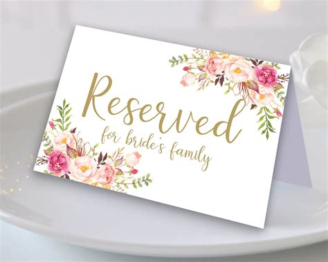 Printable Reserved Signs For Tables