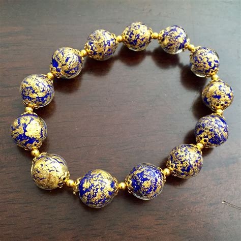 Venetian Murano Glass With Gold Foil Stretch Bracelet | Murano jewelry ...