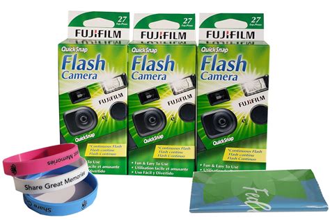 Fujifilm QuickSnap 7033661 Disposable Camera (3 Pack) Plus a Bonus Wrist Band and a Cleaning ...