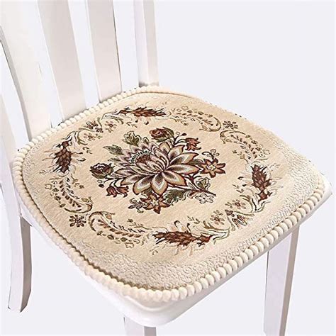 Nvzi European Style Kitchen Chair Cushions, Floral Seat Cushion with Tie, Washable (Beige ...