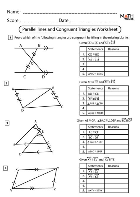 Congruent Triangles Worksheets - Math Monks