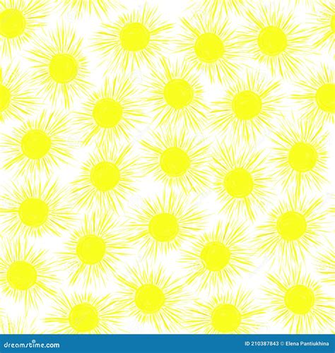 Seamless Pattern with Bright Yellow Suns on a White Background. Hand ...