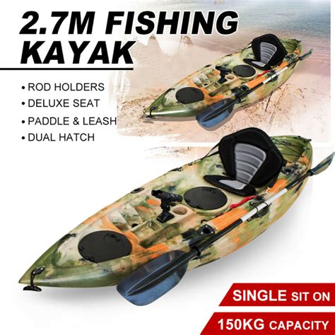 2.7M Fishing Kayak Single Sit-On Kayak Canoe Holders Seat Paddle Jungle ...