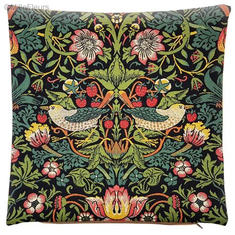 black - Strawberry Thief (William Morris) - William Morris & Co - Tapestry cushions - Mille ...