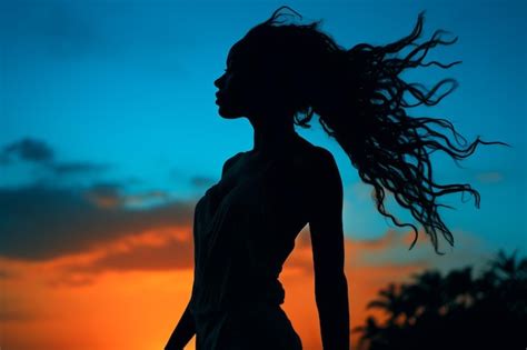 Premium Photo | Silhouette of a woman with her hair blowing in the wind ...