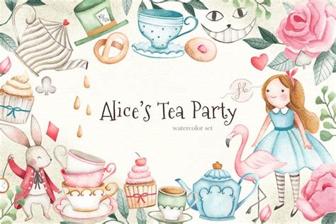 Alice In Wonderland Tea Party Watercolor Clipart | Etsy