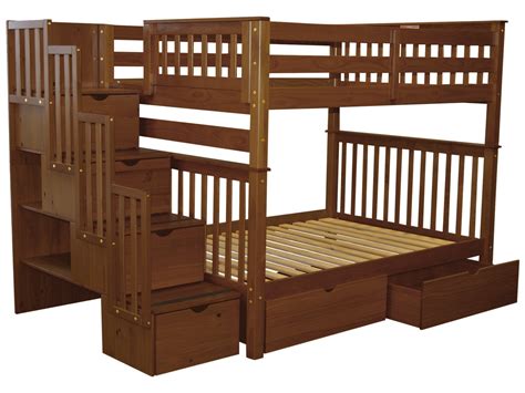 Bedz King Stairway Bunk Beds Full over Full with 4 Drawers in the Steps and 2 Under Bed Drawers ...