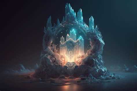 Premium AI Image | A frozen castle with a blue light and a glowing ice ...