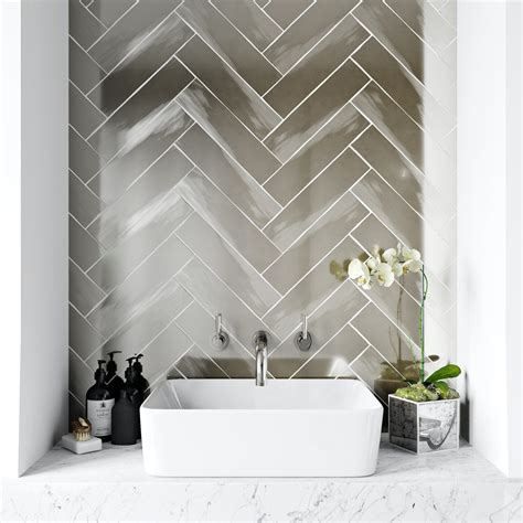 British Ceramic Tile Metallic silver wall tile 75mm x 300mm ...