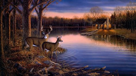 Download Tranquil Deer Hunting Painting Art Wallpaper | Wallpapers.com