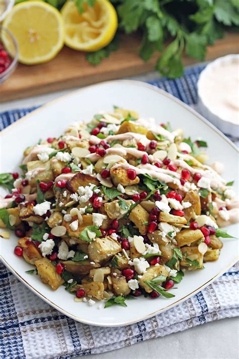 Roasted Eggplant Pomegranate Feta Salad with Smoked Paprika Dressing - Yay! For Food