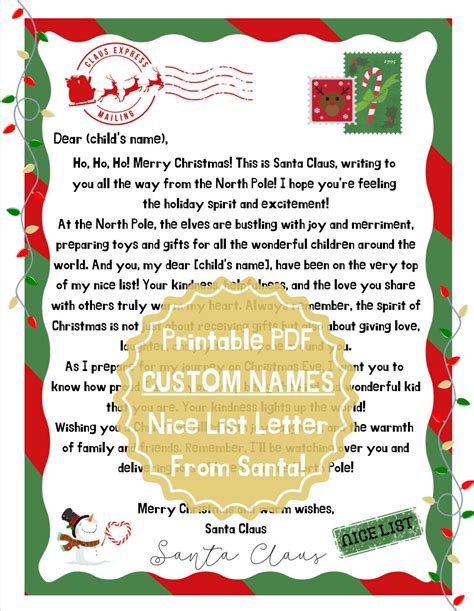 Printable & Personalized NICE List Letter From Santa, PDF File, Digital ...