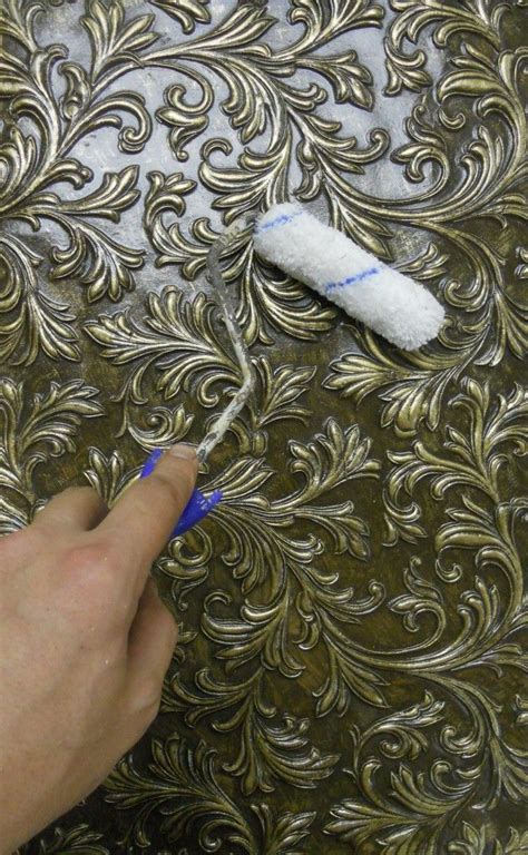 How to paint an AGED FAUX Finish on Lincrusta wallpaper --or the paintable embossed wallpaper ...