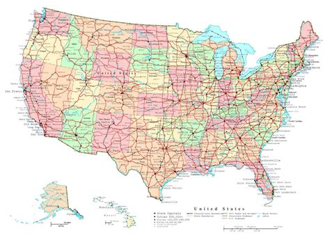 Large detailed administrative map of the USA with highways and major ...