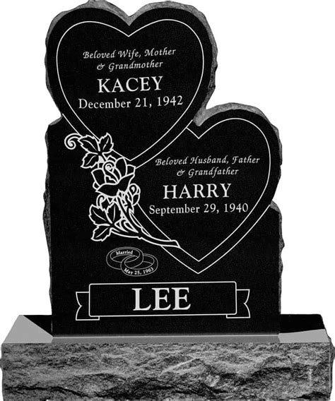 Double Heart Upright Headstone polished front and back with 34" Base | Honor Life