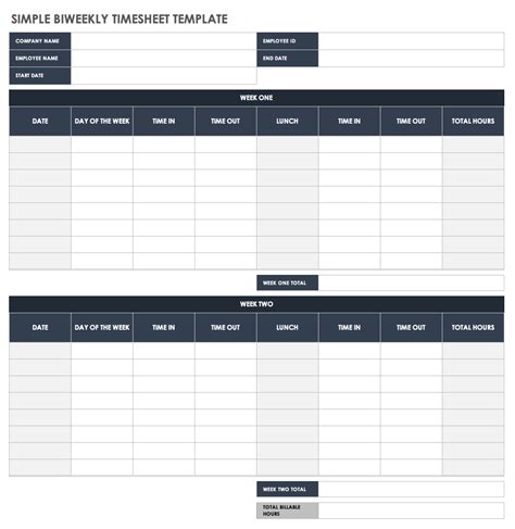 Free Biweekly Timesheet Templates | Smartsheet