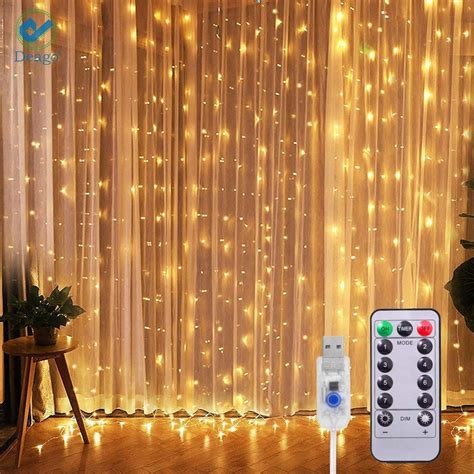 Deago 300 LED Curtain Fairy String Lights USB Remote Control Christmas Lights 8 Modes for ...