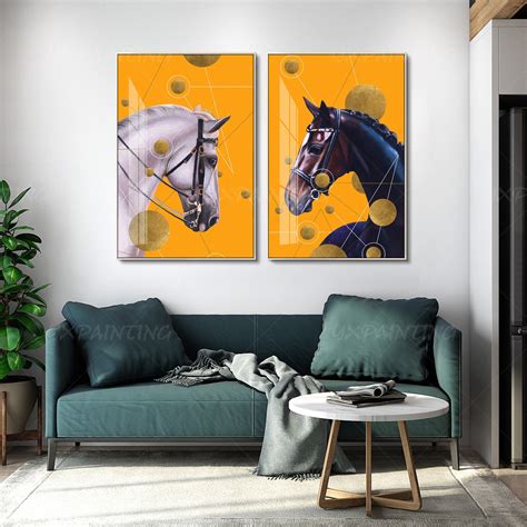 Horse Painting Animals Painting Set of 2 Wall Art Orange | Etsy