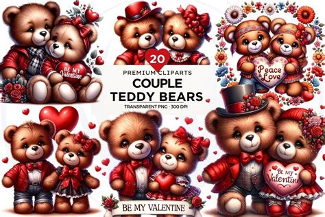 Valentine's day Teddy bear Couple Clipart for crafts and sublimation