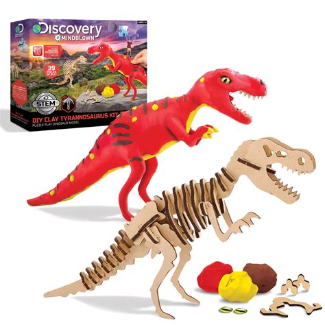 Discovery #MINDBLOWN 3D Wooden Puzzle Clay Dinosaur Molding Kit, DIY Tyrannosaurus Rex Model ...