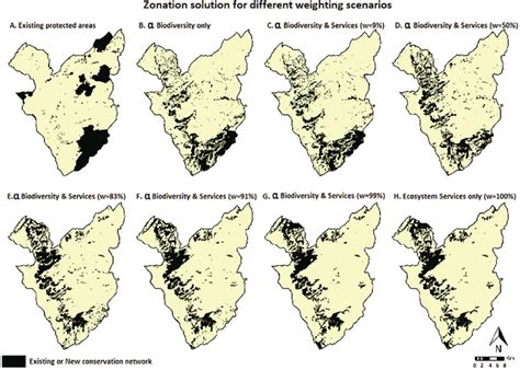 Proposed protected areas under different scenarios. Existing protected ...