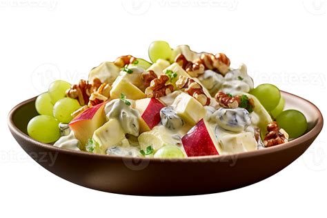 Freshly made Waldorf salad bowl isolated on transparent background ...