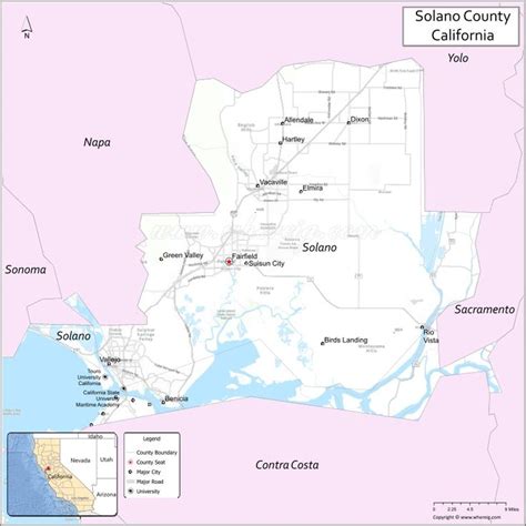 Map of Solano County, California showing cities, highways & important places. Check Where is ...