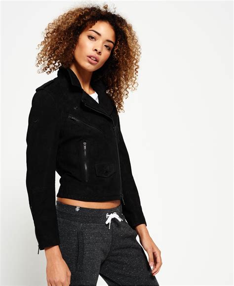 Womens - Mhairi Nubuck Leather Jacket in Black | Superdry UK