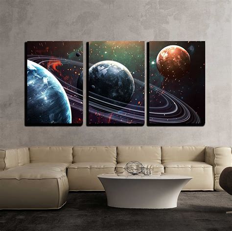 Wall26 - 3 Piece Canvas Wall Art - Universe Scene with Planets, Stars ...