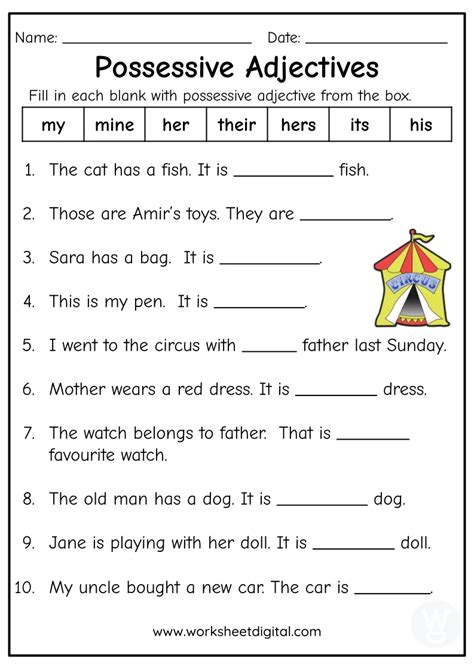 Possessive Adjectives Worksheets – NBKomputer