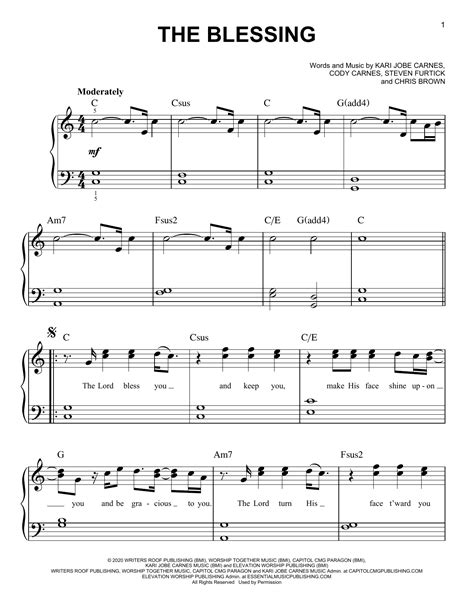 The Blessing by Kari Jobe, Cody Carnes & Elevation Worship Sheet Music for Easy Piano at Sheet ...