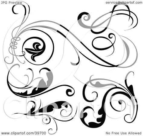 Clipart Illustration of Six Black And White Scroll Designs by dero #39700