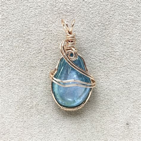 Aqua Aura Quartz 14kt Gold Filled Wire Wrapped Pendant, Aqua Aura ...