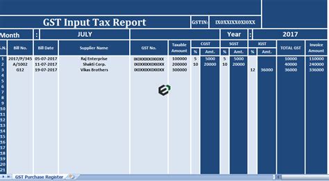 [Free] GST Purchase Register and Input Tax Register Format