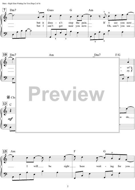 Right Here Waiting For You" Sheet Music for Easy Piano/Vocal/Chords - Sheet Music Now